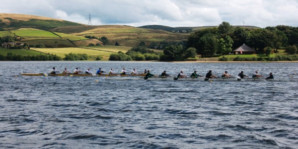 Masters eight at North of England Sprint championships, Hollingworth Lake Rowing Club, Lancashire 2013